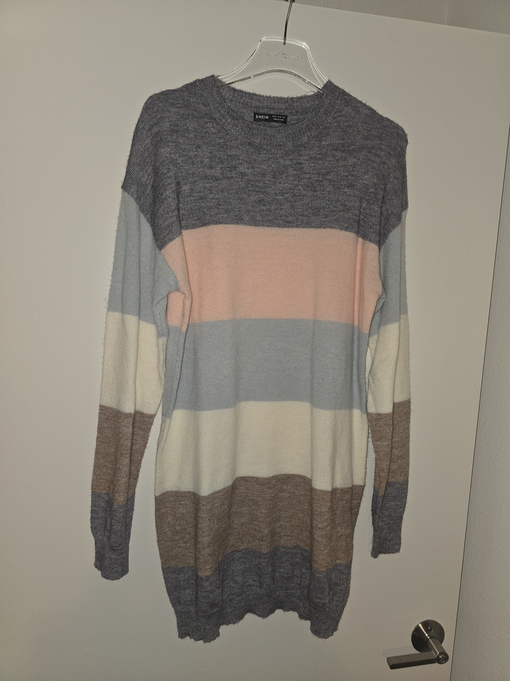 Striped Cozy Knit Sweater Dress in Pastel Stripe